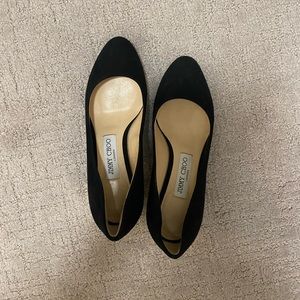 Jimmy Choo Jessie Black Suede Gold Block Heel Pump